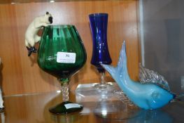 Decorative Glassware, Brandy Glass with Cat, etc.