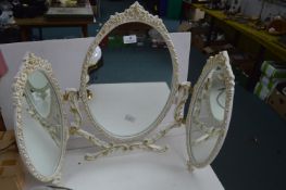 White & Gilt Oval Triple Dressing Table Mirror