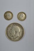 George V 1915 Silver Half Crown plus Two Silver Th