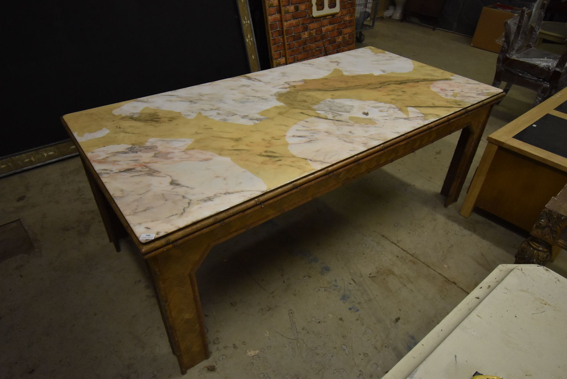 *Bamboo and Cane Table Base with Marble Top ~100x200cm