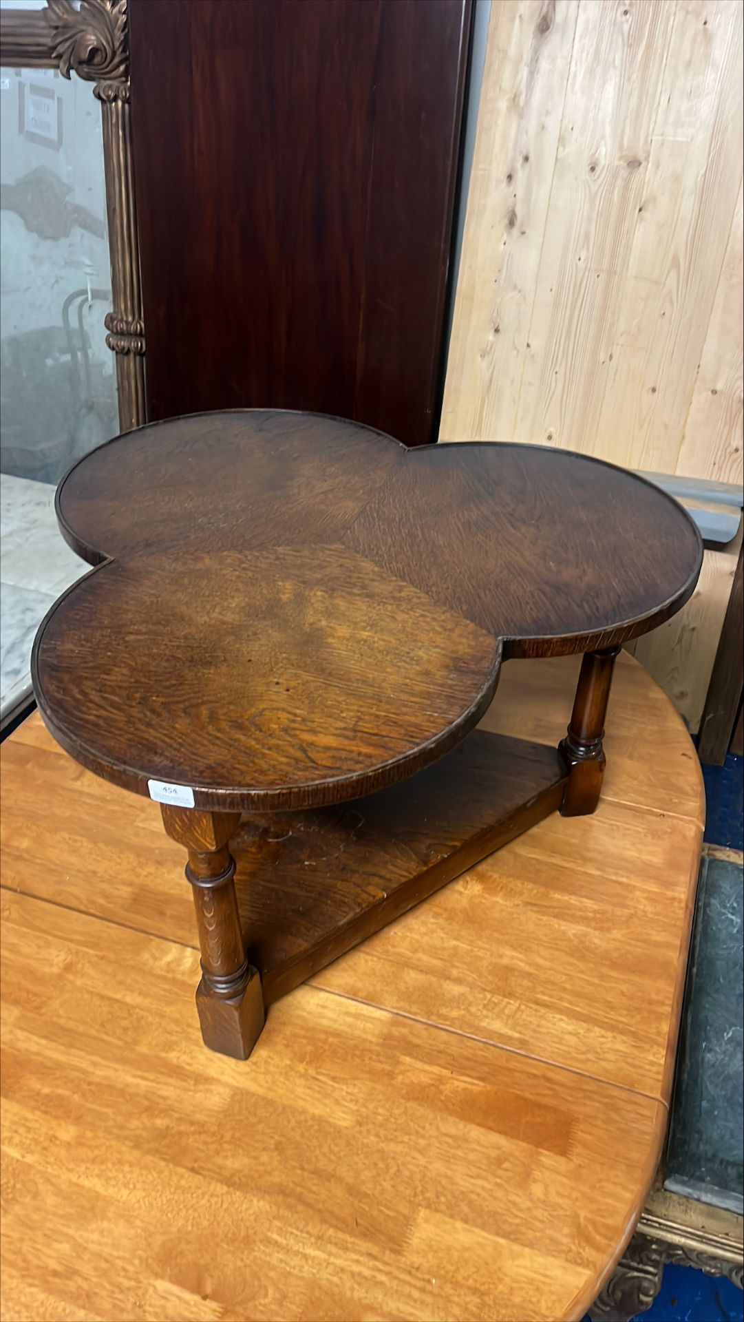 *Oak Cloverleaf Table with Undershelf