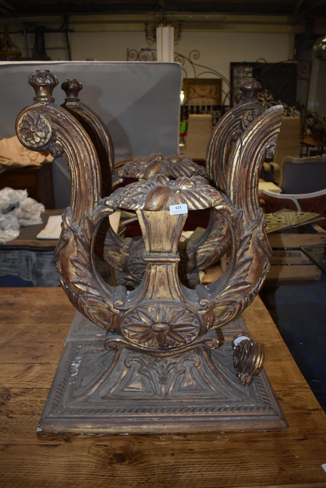 *Pair of Gold Painted Ornate Table Supports (one requires attention)