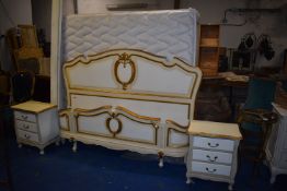 *French Louis XVI Style King Size Bed Frame with Two Matching Bedside Cabinets