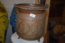 *Embossed Copper Vessel with Three Brass Feat and Handle