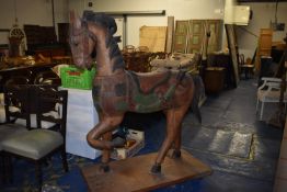 *Carved Teak Decorative Horse on Mobile Plinth