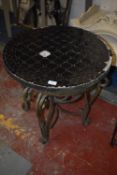 *Mosaic Tile Topped Circular Wrought Iron Table (with faults) 24” diameter