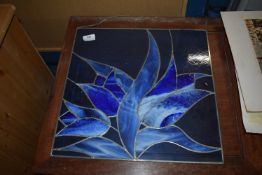 *Piec of Blue Leaded Glass Depicting Tulips