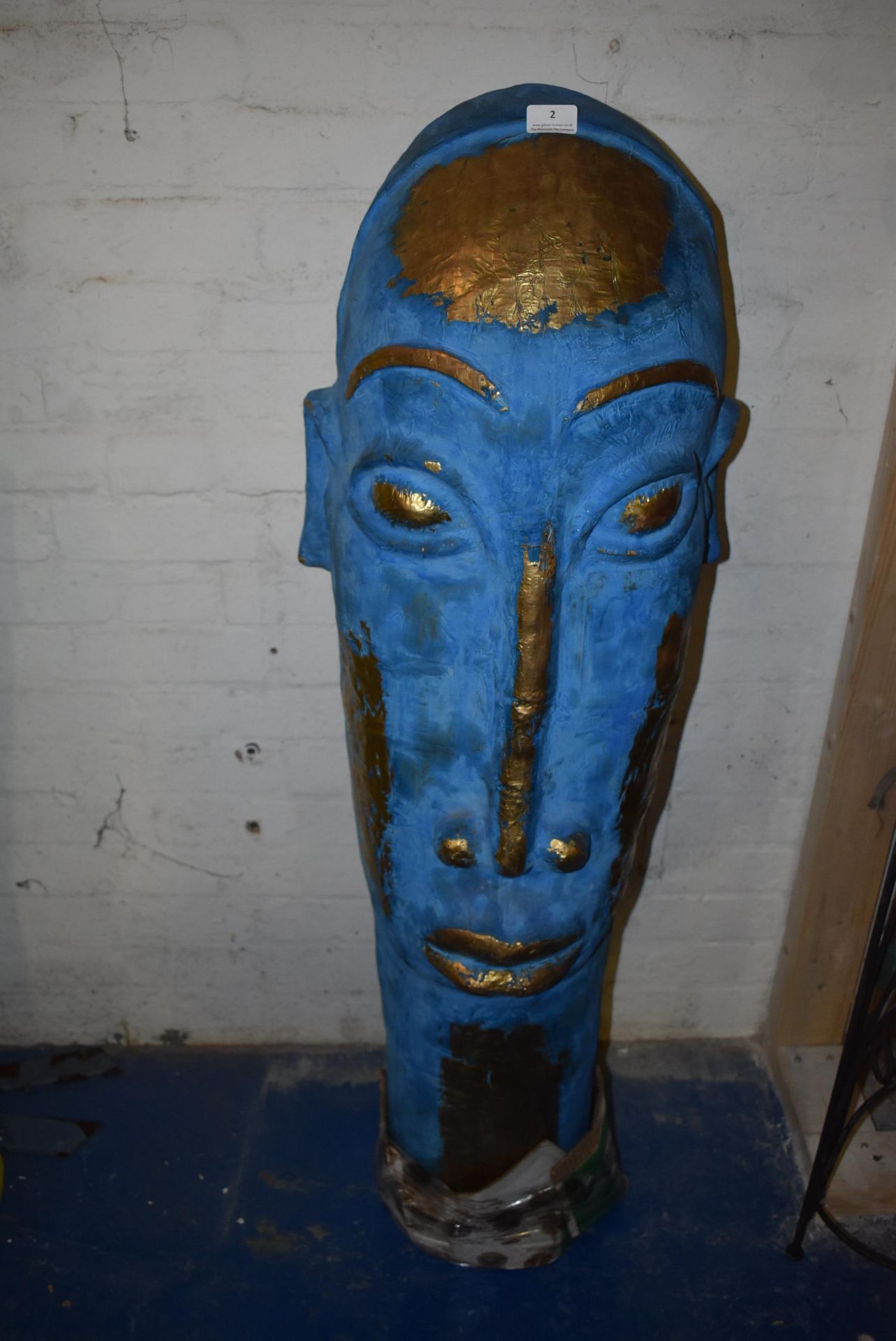 *African Terracotta Head Finished Blue and Gold