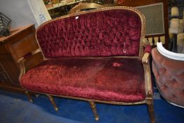 *French Style Gilt Framed Button Back Two Seat Settle