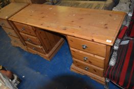 *Pine Kneehole Desk with Double Pedestals