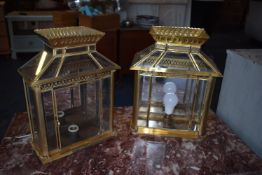 *Pair of Brass & Glass Lamps