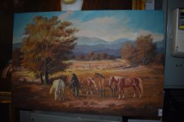 *Unframed Oil on Canvas Depicting Horses