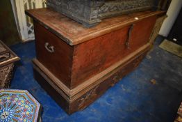 *Fine Quality Oak Jointed Chest with Ironwork Fittings on Carved Plinth with Wood Rollers