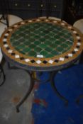 *Mosaic Tile Topped Circular Bisto Table on Wrought Iron Frame 2ft diameter