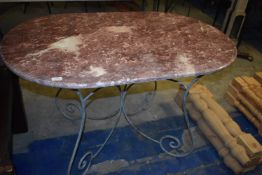 *Wrought Iron Garden Table with Rouge Marble Top