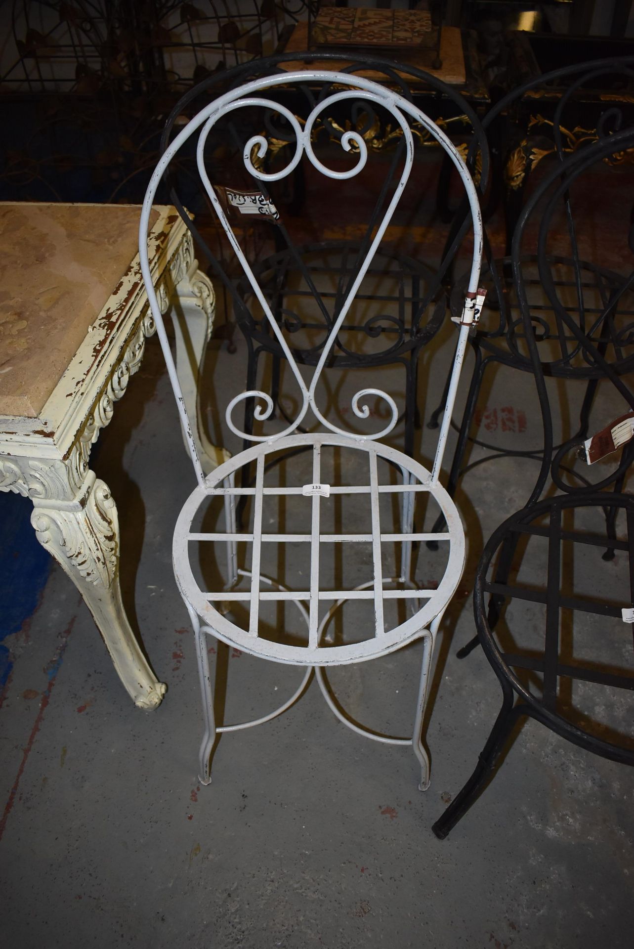 *Grey Painted Wrought Iron Bistro Chair