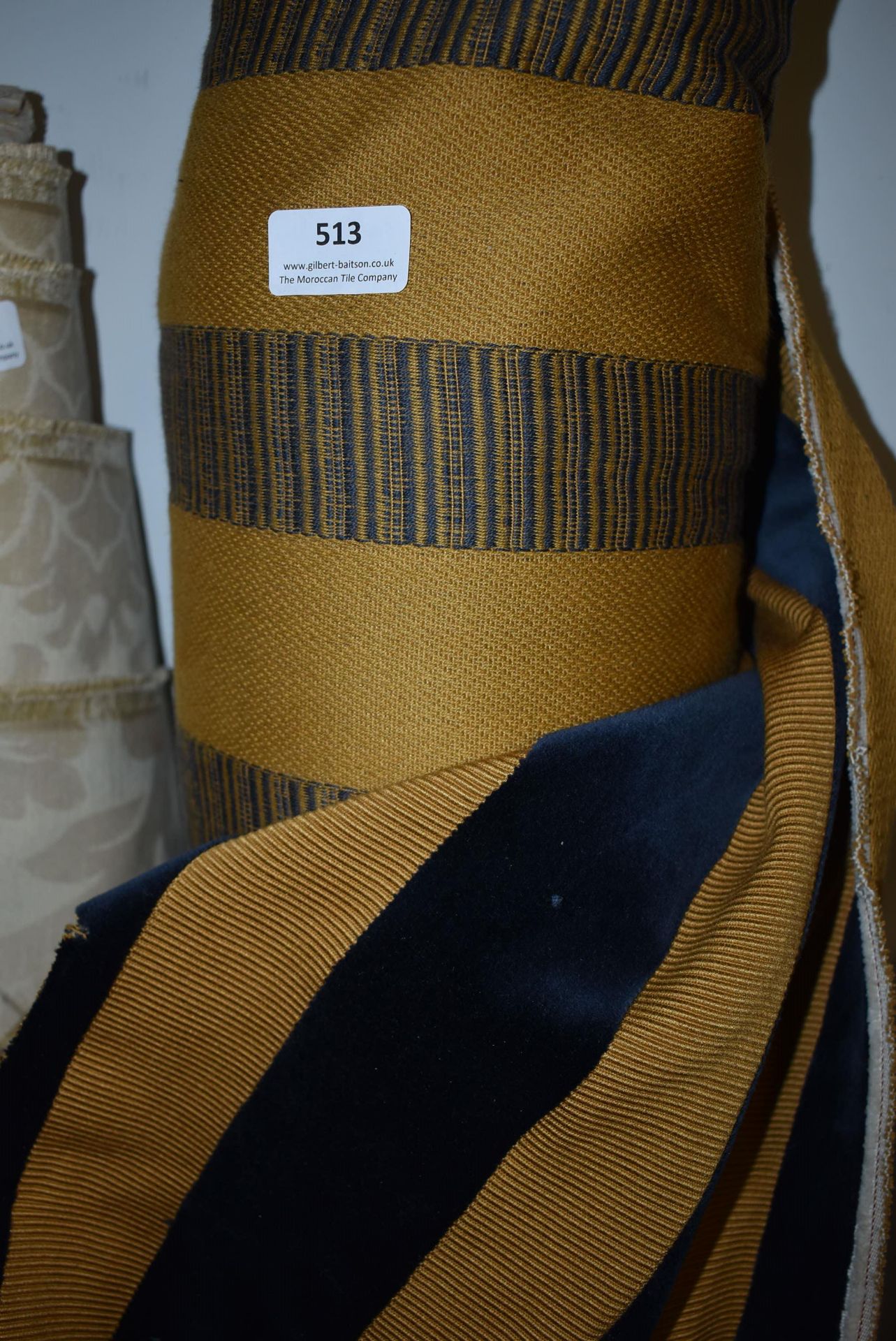 *Roll of Blue & Gold Broad Stripe Upholstery Cloth