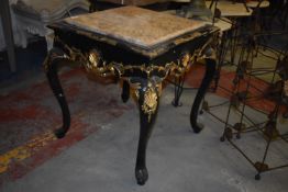 *Ebonised & Gold Carved Occasional Table with Marble Top 60x60cm