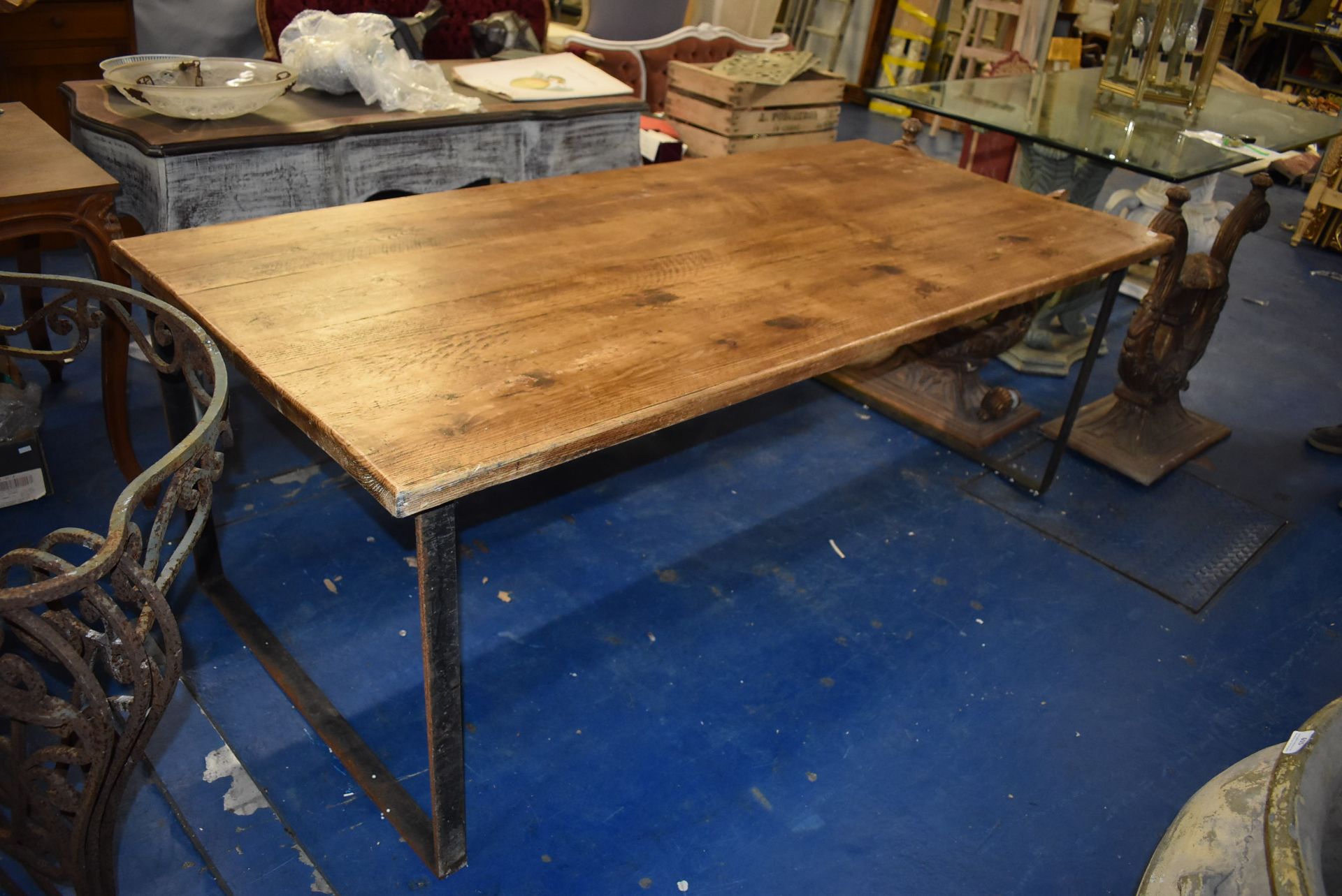 *Oak Topped Refectory Table on Steel Frame 100x210cm