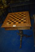 *Rosewood Marquetry Games Table on Triform Base with Fitted Interior (requires attention)