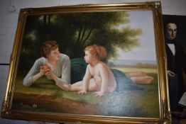 *Large Gilt Framed Printed Canvas Depicting and Mother and Child