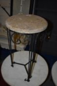 *Marble Topped Circular Wrought Iron Occasional Table 12” diameter