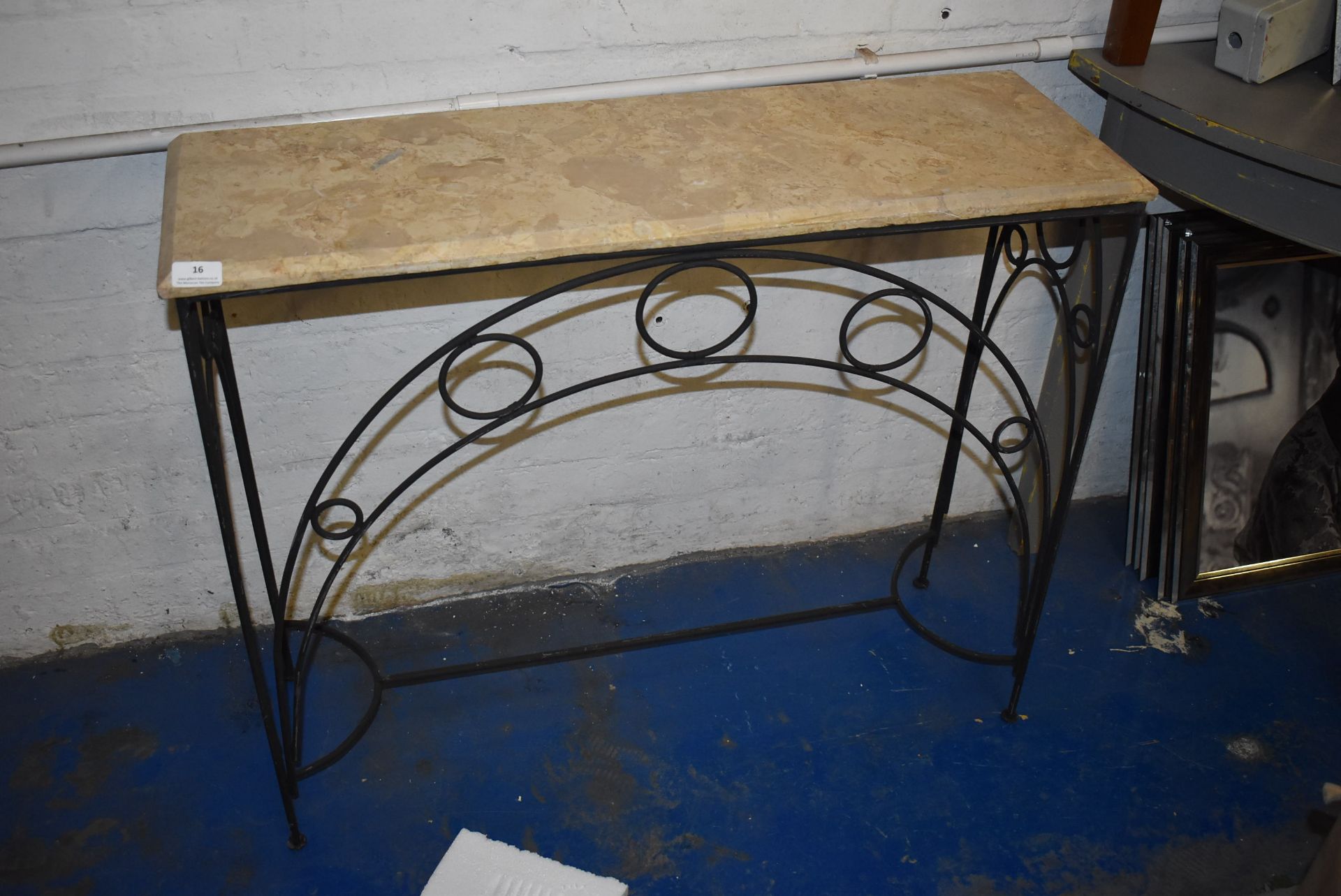 *Marble Topped Hall Table on Wrought Iron Frame