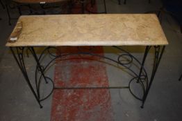 *Marble Topped Hall Table on Wrought Iron Base ~90x29cm