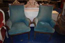 *Pair of French Style Highback Armchairs on Reeded Column Legs