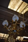 *Black and Gold Five Branch Chandelier with Four Shades