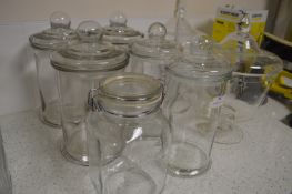 *Six Vintage Style Glass Sweet Jars, and Two BonBon Jars
