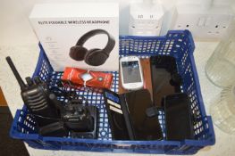 *Two Baofeng Walkie Talkies with Chargers, Elite Wireless Headphones, and Four Mobile Phones
