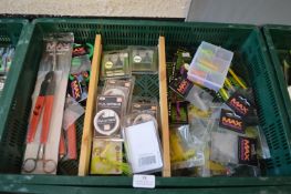 Tray Lot of Assorted Tackle, Forceps, Lures, etc.