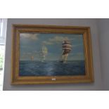 Brian Mays Oil on Canvas Yacht Racing Scene "The Admirals Cup 1969, Carina Leads"