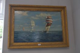 Brian Mays Oil on Canvas Yacht Racing Scene "The Admirals Cup 1969, Carina Leads"