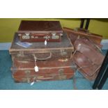 Three Vintage Suitcase, Two Satchels, and a Briefcase