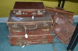 Three Vintage Suitcase, Two Satchels, and a Briefcase