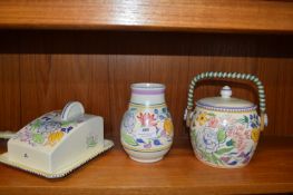 Poole Pottery Cheese Dish, Biscuit Barrel, and Vase