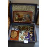Victorian Workbox Containing Costume Jewellery, Brooches, and Collectibles