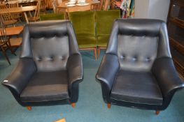 Pair of 1960's Wingback Black Leatherette Armchairs by Cornwell Norton