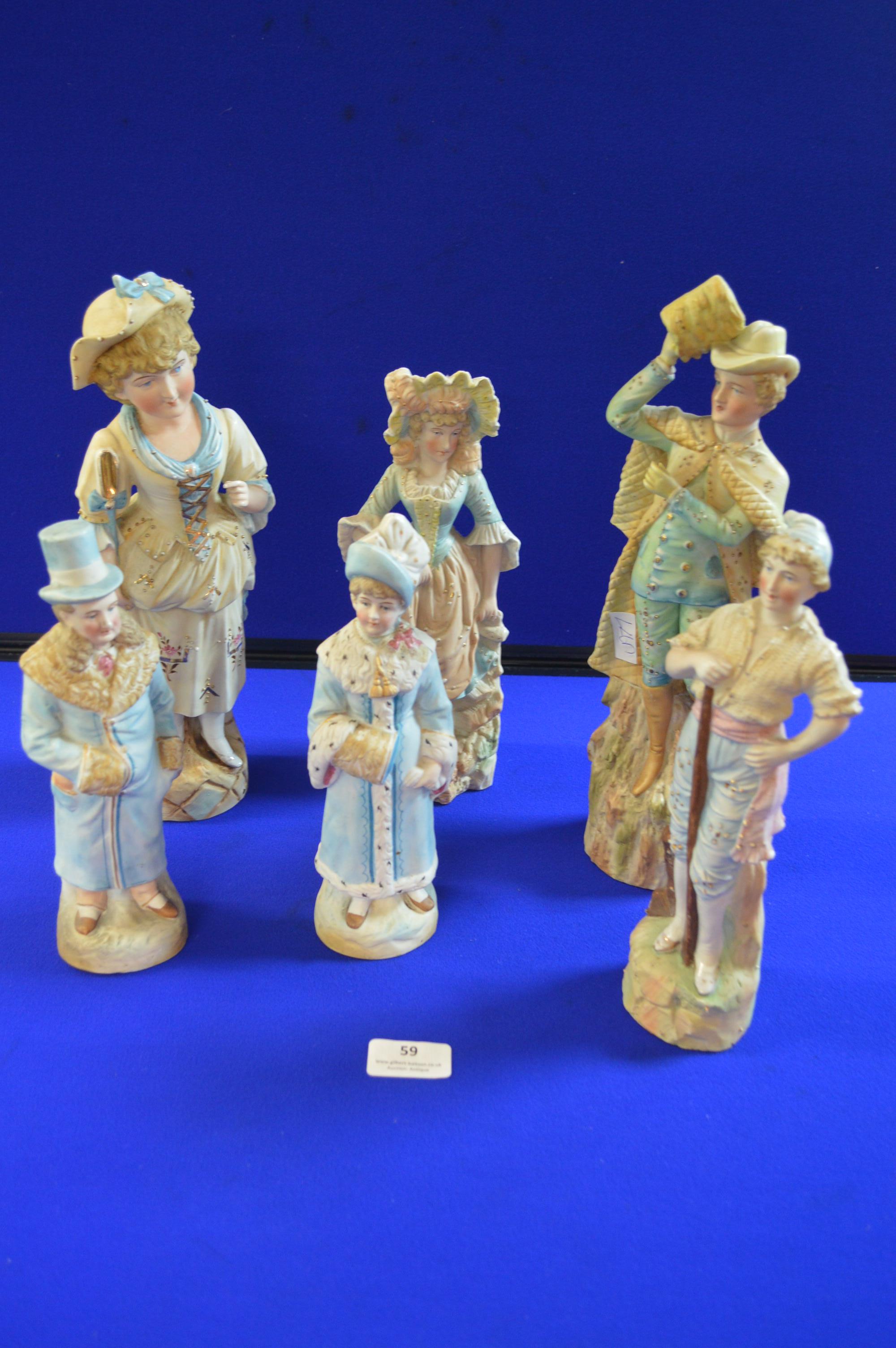 Six Edwardian Painted Porcelain Figures