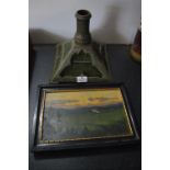 Cast Iron Lamp Base plus Oil on Canvas Landscape