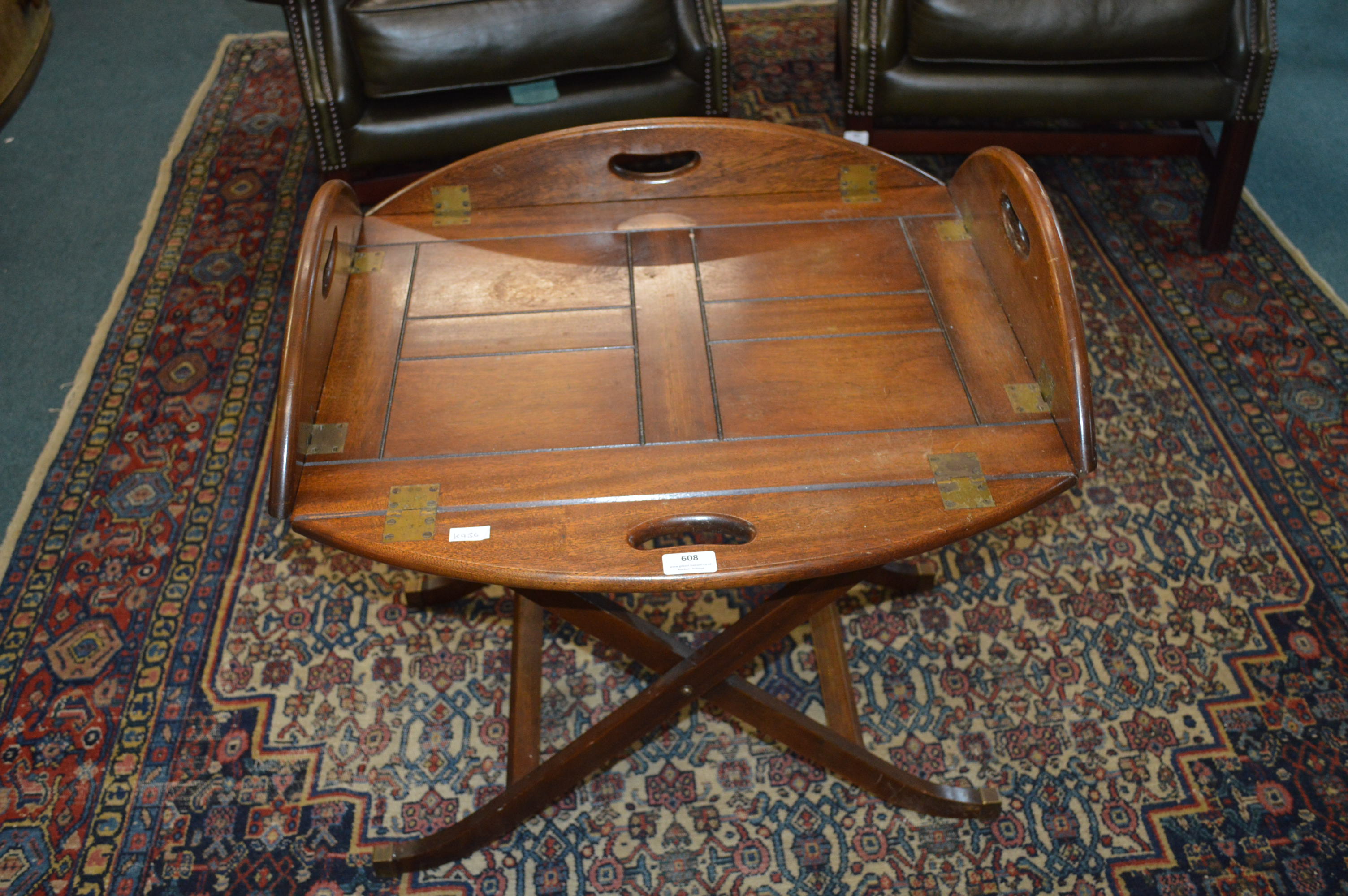 Edwardian Mahogany Folding Butler's Tray on Stand