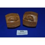 Two Mouseman Carved Oak Napkin Rings