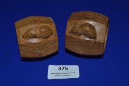 Two Mouseman Carved Oak Napkin Rings