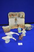 Two Lladro Geese, Beswick Animals, and Royal Doulton Plates & Jugs