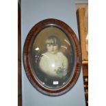 Edwardian Photographic Portrait of a Young Girl in an Oval Convex Glass Frame