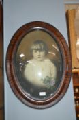 Edwardian Photographic Portrait of a Young Girl in an Oval Convex Glass Frame