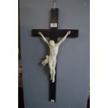 Ceramic Figure of Christ on an Ebonised Crucifix