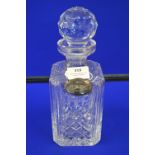 Cut Glass Lead Crystal Decanter with Hallmarked Sterling Silver Label - Birmingham 2000
